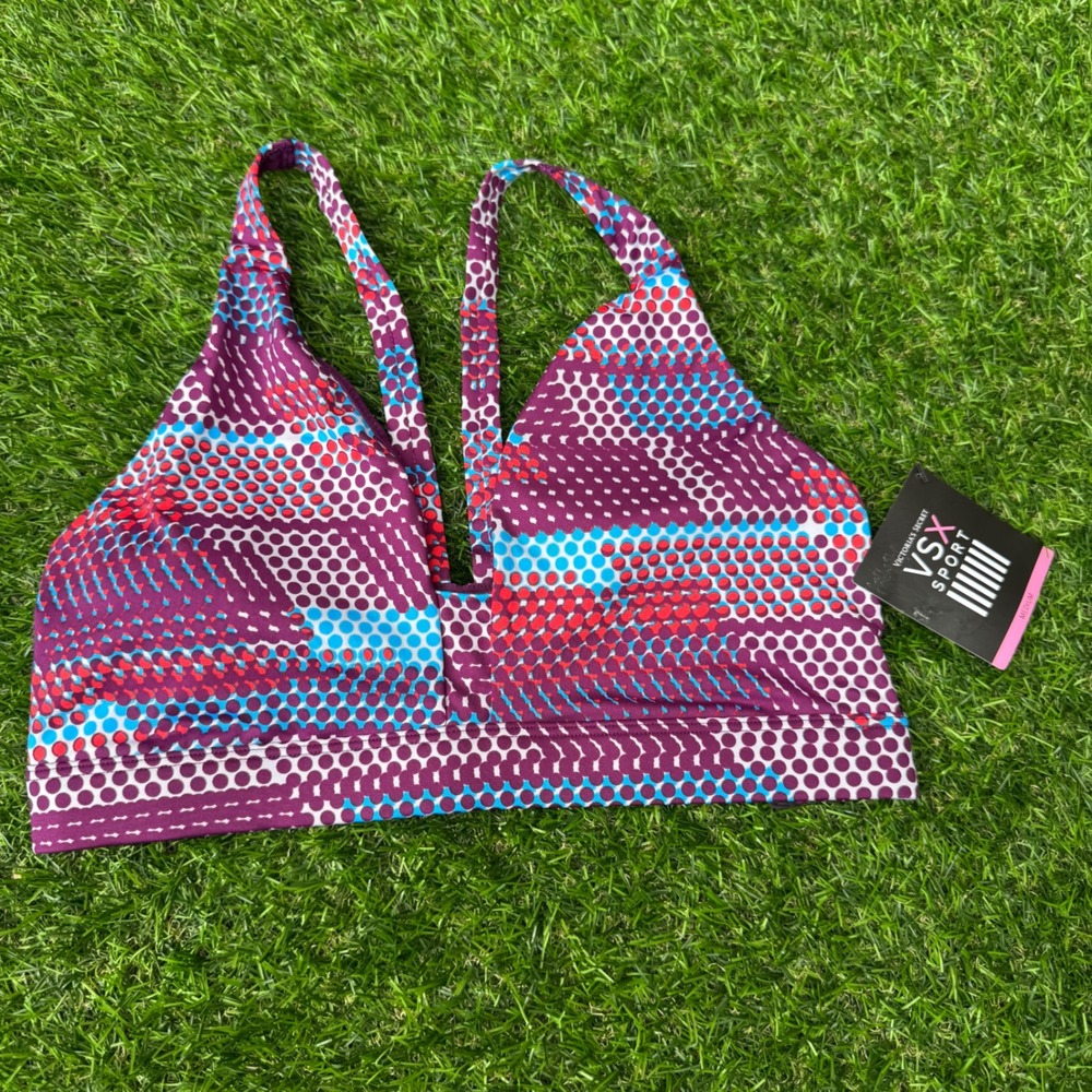 Victoria's Secret VSX Sport Bra Medium Purple Multicolor Strappy Back NWT